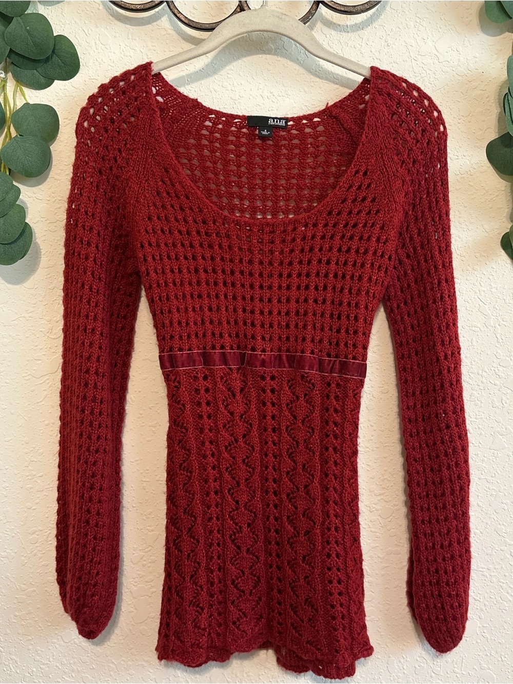 Y2K Red Cottagecore Open-Knit Babydoll Sweater❤️